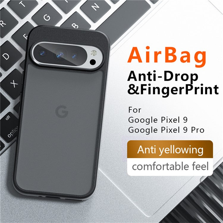 For Google Pixel 9 Pro / Pixel 9 Case Skin-Touch TPU+PC Matte Phone Shell, Transparent Black