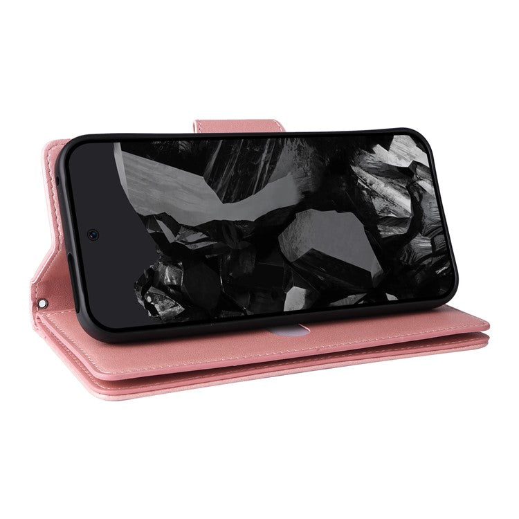 For Google Pixel 9 Pro Case Zipper Wallet Leather Stand Phone Cover Rivet Decor - Rose Gold