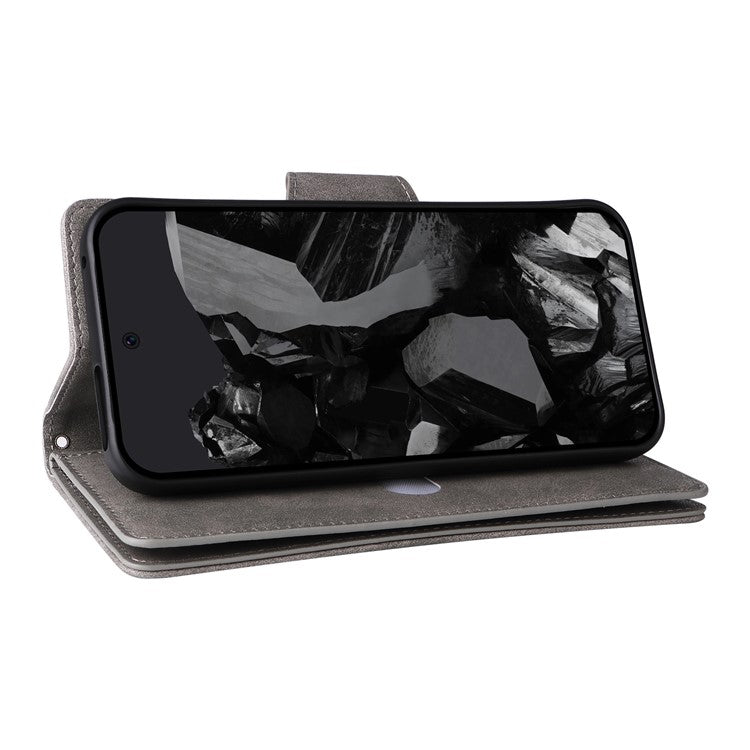 For Google Pixel 9 Pro Case Zipper Wallet Leather Stand Phone Cover Rivet Decor - Grey