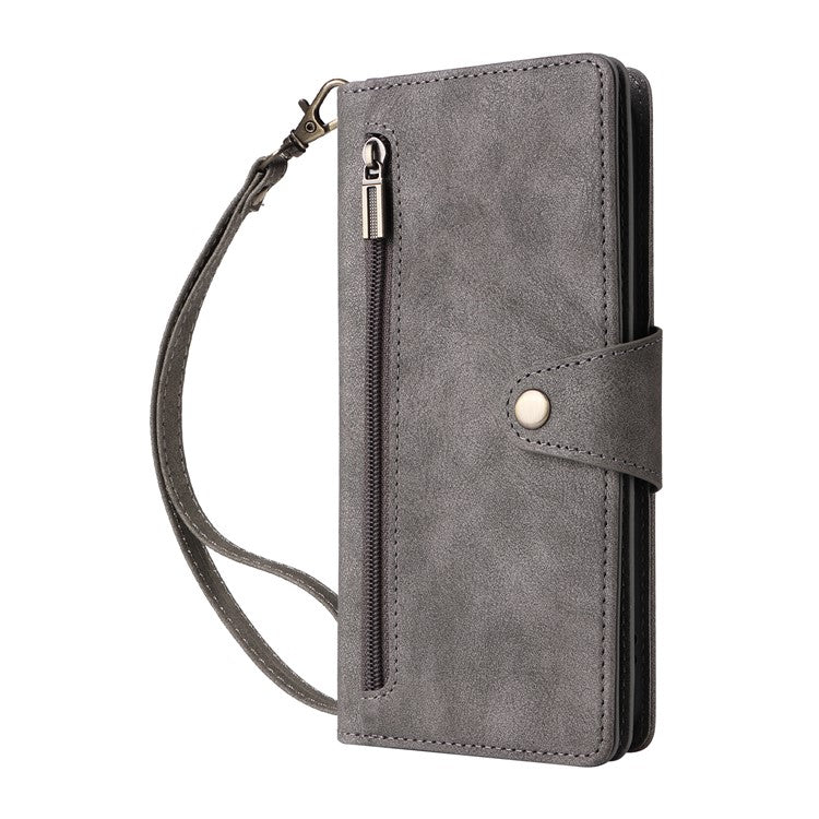 For Google Pixel 9 Pro Case Zipper Wallet Leather Stand Phone Cover Rivet Decor - Grey