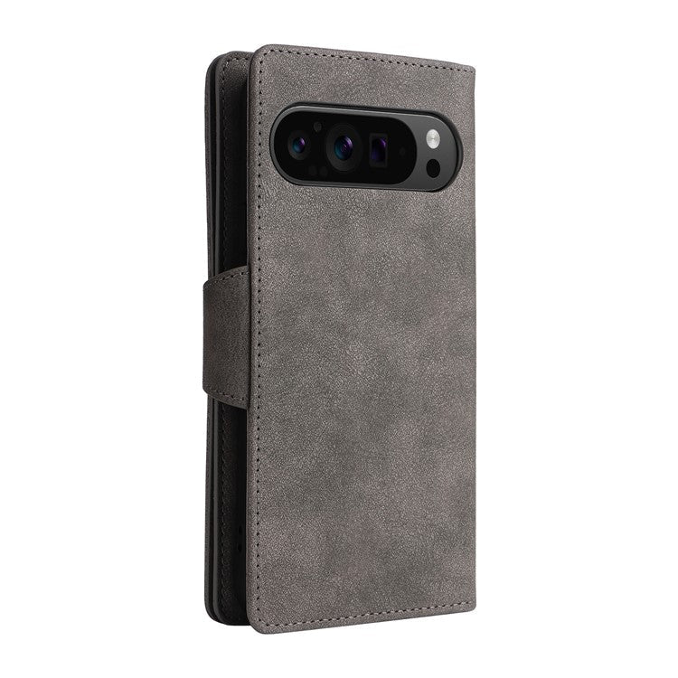 For Google Pixel 9 Pro Case Zipper Wallet Leather Stand Phone Cover Rivet Decor - Grey