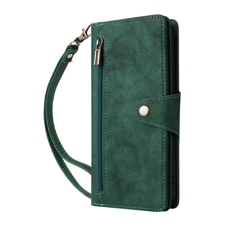 For Google Pixel 9 Pro Case Zipper Wallet Leather Stand Phone Cover Rivet Decor - Green