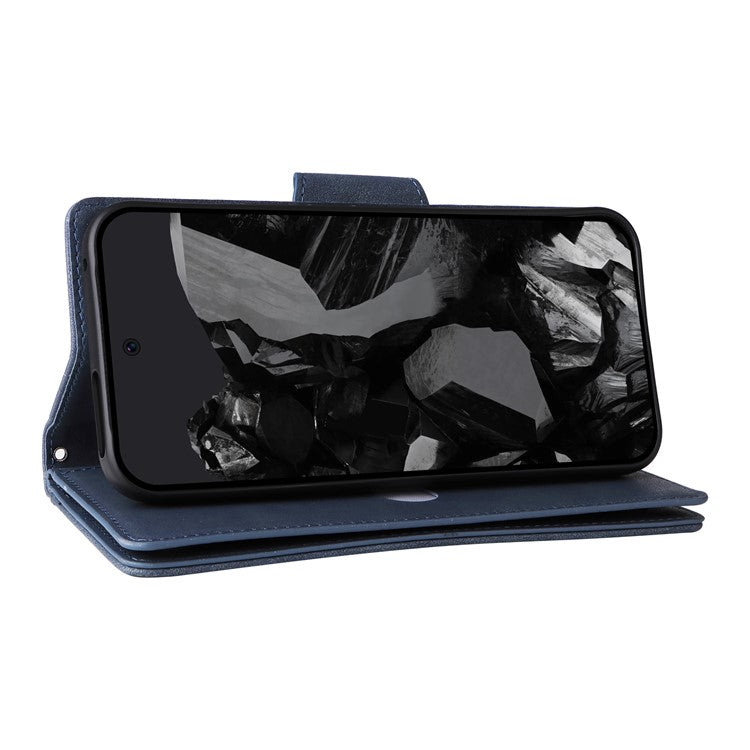 For Google Pixel 9 Pro Case Zipper Wallet Leather Stand Phone Cover Rivet Decor - Blue