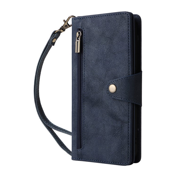 For Google Pixel 9 Pro Case Zipper Wallet Leather Stand Phone Cover Rivet Decor - Blue