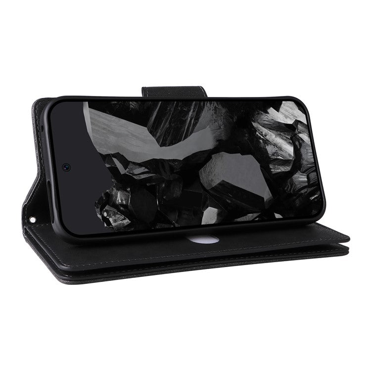 For Google Pixel 9 Pro Case Zipper Wallet Leather Stand Phone Cover Rivet Decor - Black