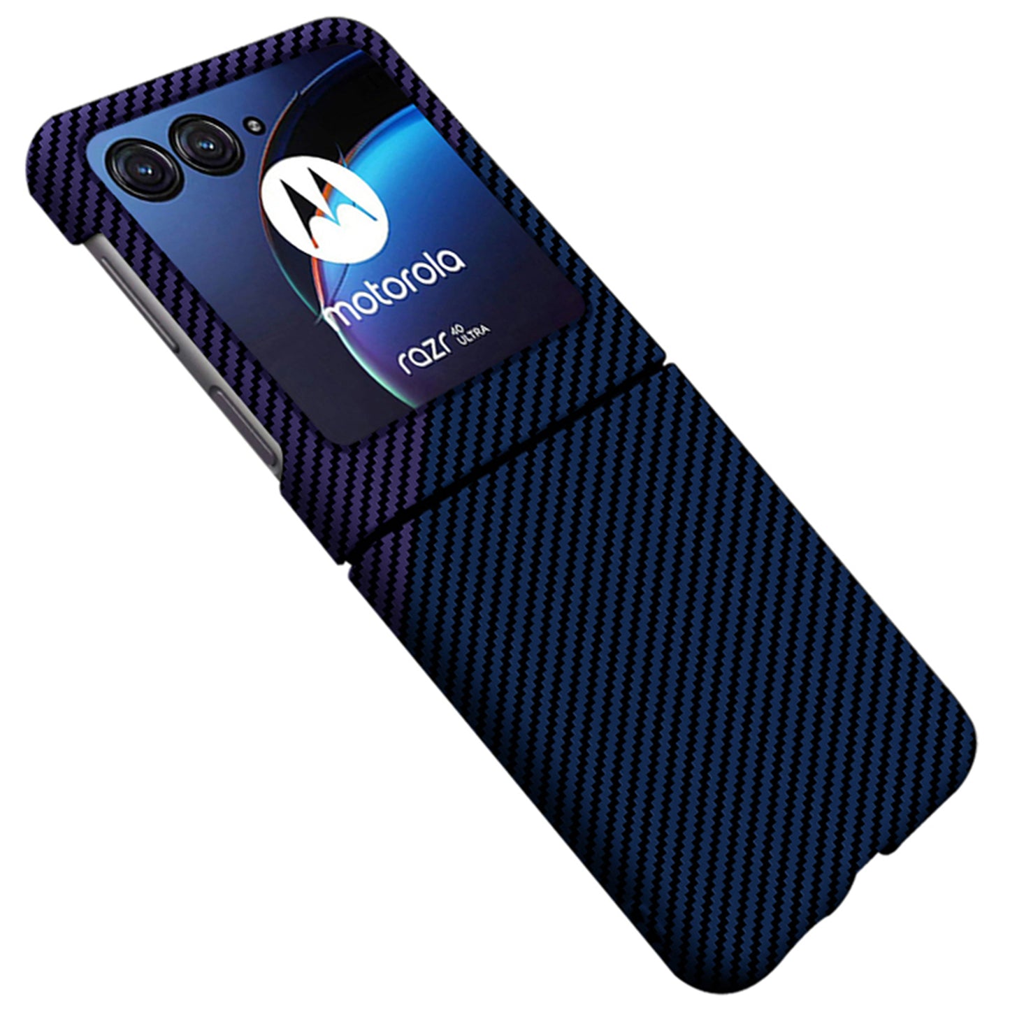 For Motorola Razr 50 Ultra 5G Case Aramid Fiber+PC Anti-drop Folding Phone Cover - Blue+Purple