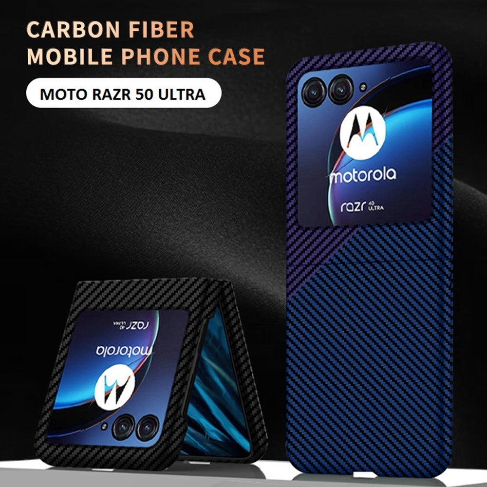 For Motorola Razr 50 Ultra 5G Case Aramid Fiber+PC Anti-drop Folding Phone Cover - Blue+Purple