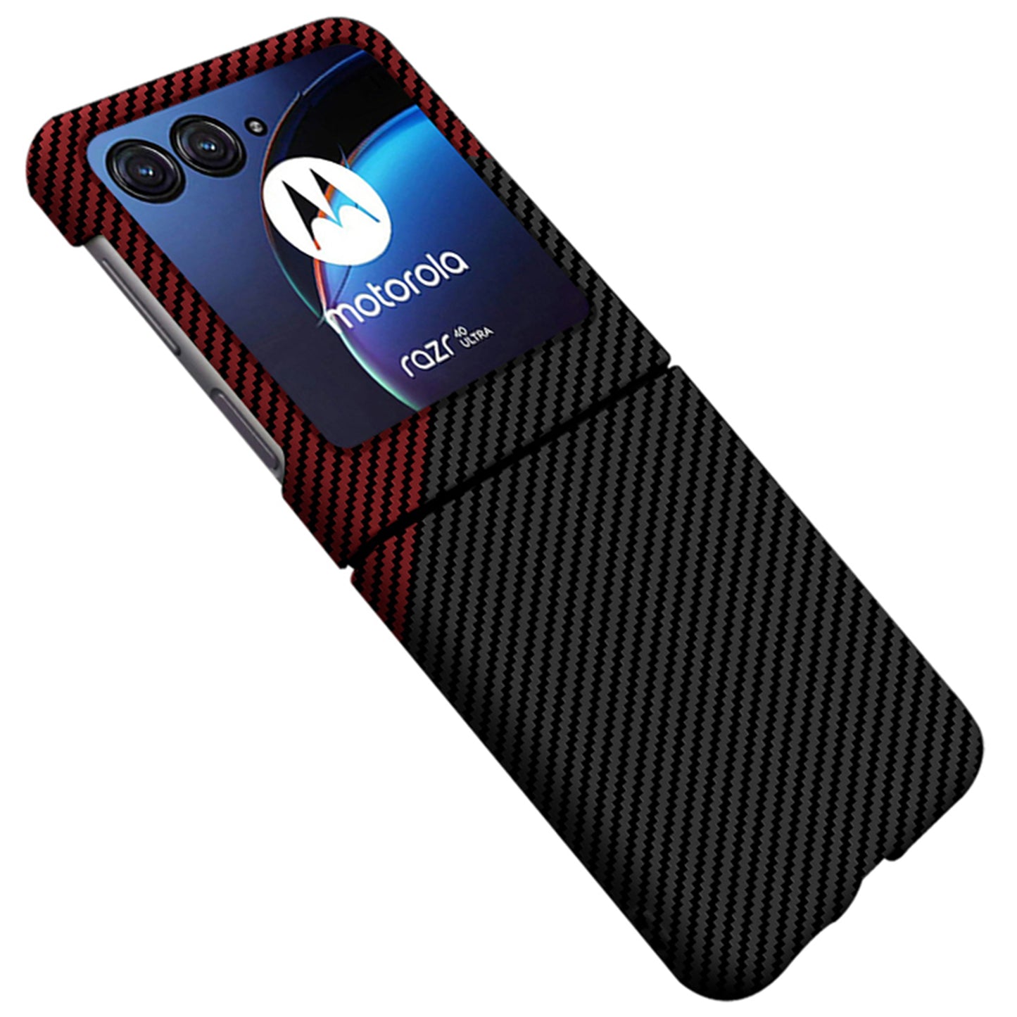 For Motorola Razr 50 Ultra 5G Case Aramid Fiber+PC Anti-drop Folding Phone Cover - Black+Red