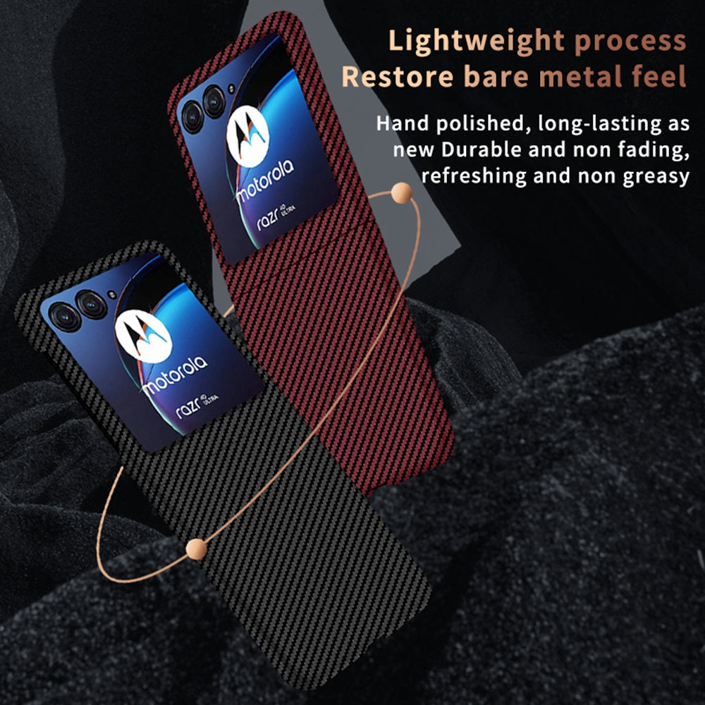 For Motorola Razr 50 Ultra 5G Case Aramid Fiber+PC Anti-drop Folding Phone Cover - Black+Red