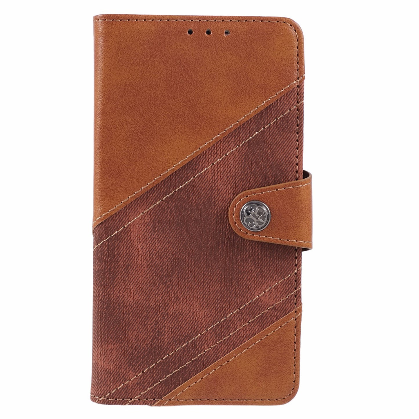 For Samsung Galaxy A06 Case Wallet Leather Phone Cover Crazy Horse Texture+Jeans Cloth Texture - Brown