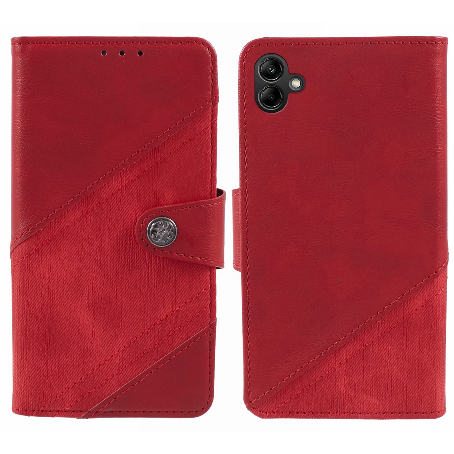 For Samsung Galaxy A06 Case Wallet Leather Phone Cover Crazy Horse Texture+Jeans Cloth Texture - Red