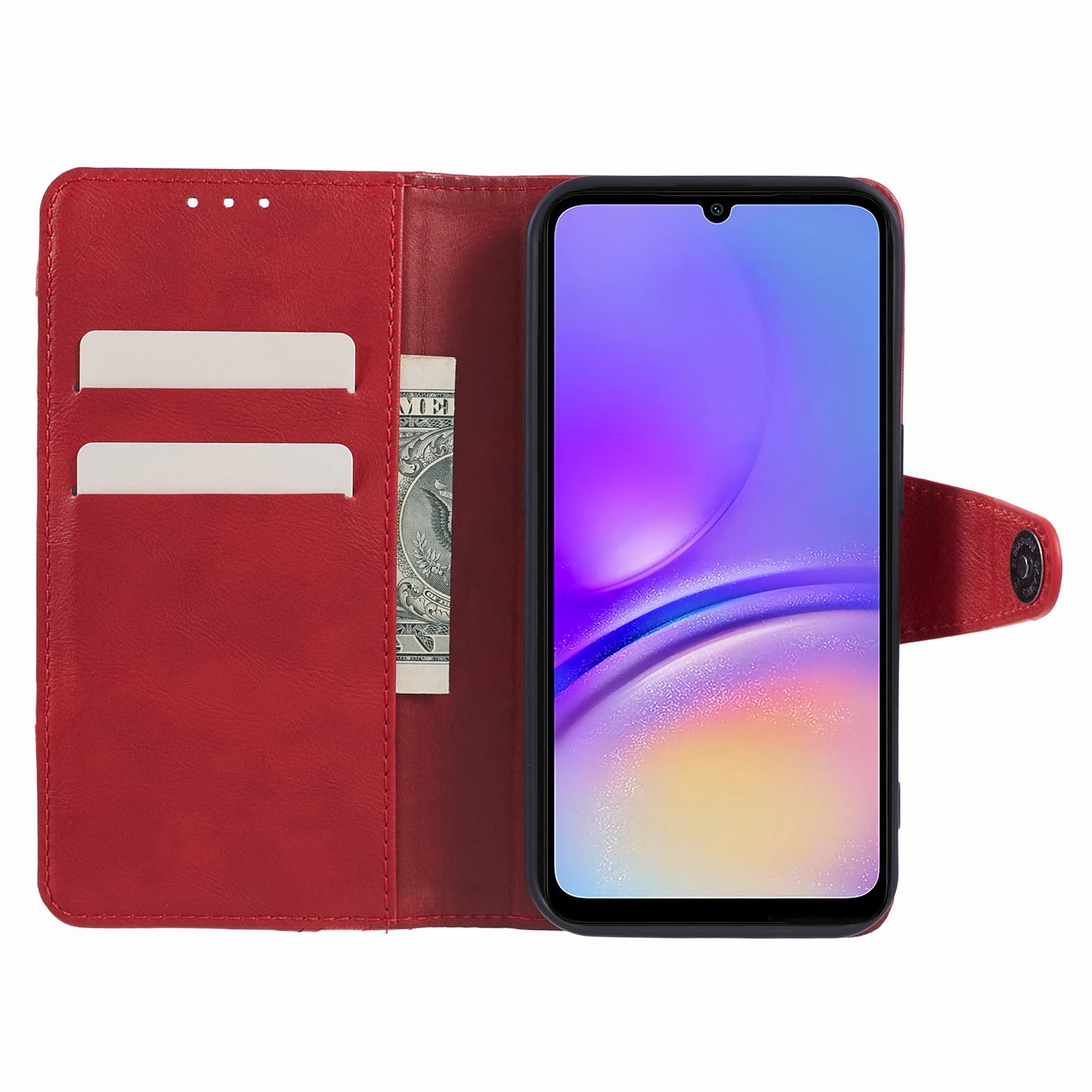 For Samsung Galaxy A06 Case Wallet Leather Phone Cover Crazy Horse Texture+Jeans Cloth Texture - Red