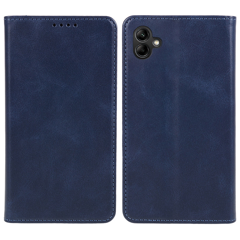 For Samsung Galaxy A06 Case Leather Wallet Phone Cover Calf Texture Hidden Magnetic Closure - Blue