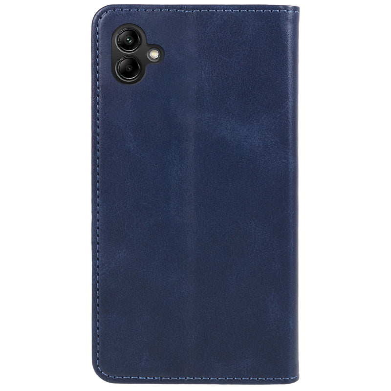 For Samsung Galaxy A06 Case Leather Wallet Phone Cover Calf Texture Hidden Magnetic Closure - Blue