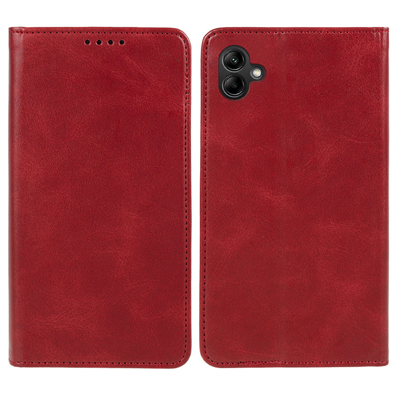 For Samsung Galaxy A06 Case Leather Wallet Phone Cover Calf Texture Hidden Magnetic Closure - Red