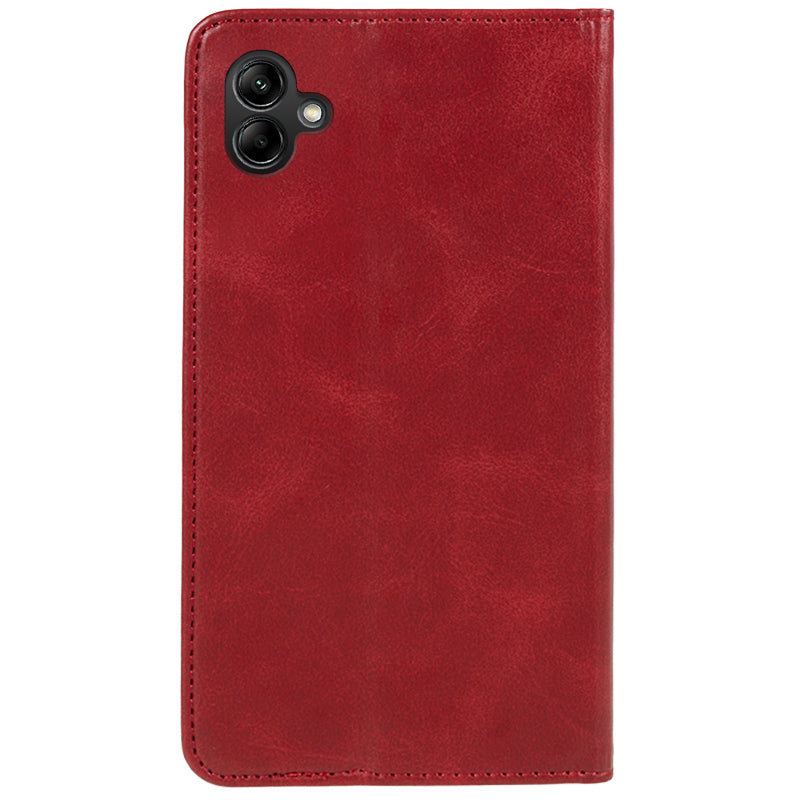 For Samsung Galaxy A06 Case Leather Wallet Phone Cover Calf Texture Hidden Magnetic Closure - Red