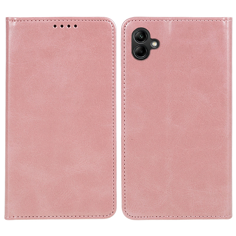 For Samsung Galaxy A06 Case Leather Wallet Phone Cover Calf Texture Hidden Magnetic Closure - Rose Gold