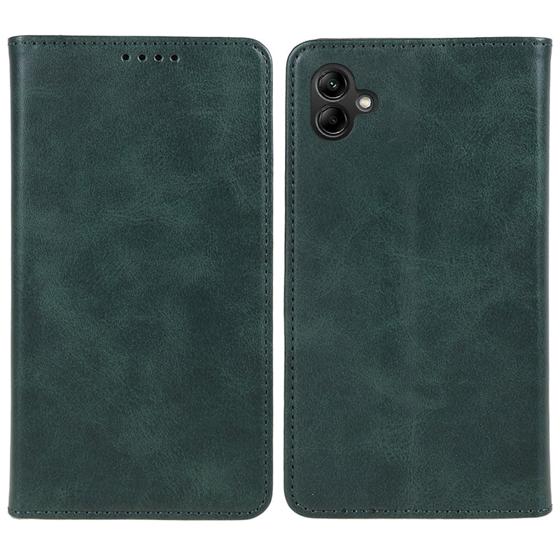 For Samsung Galaxy A06 Case Leather Wallet Phone Cover Calf Texture Hidden Magnetic Closure - Green
