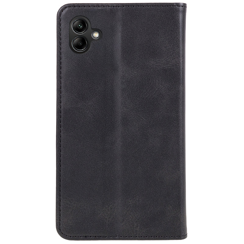For Samsung Galaxy A06 Case Leather Wallet Phone Cover Calf Texture Hidden Magnetic Closure - Black