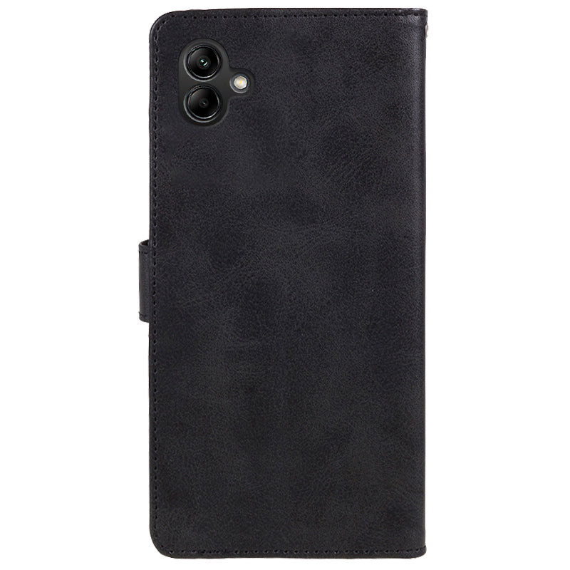 For Samsung Galaxy A06 Case PU Leather Folio Bookstytle Phone Cover Full Protection - Black