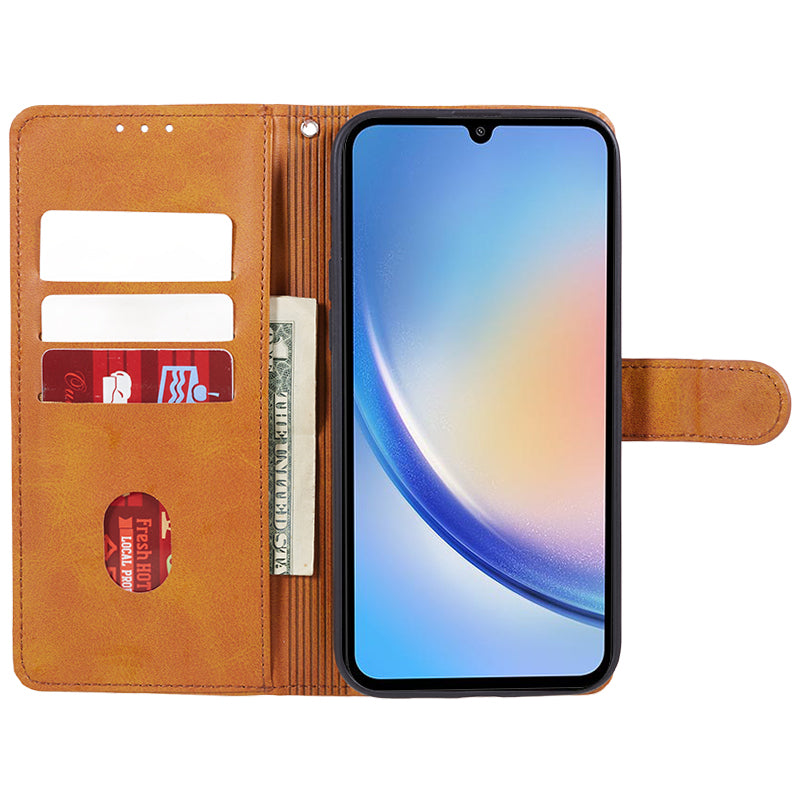For Samsung Galaxy A06 Case PU Leather Folio Bookstytle Phone Cover Full Protection - Khaki