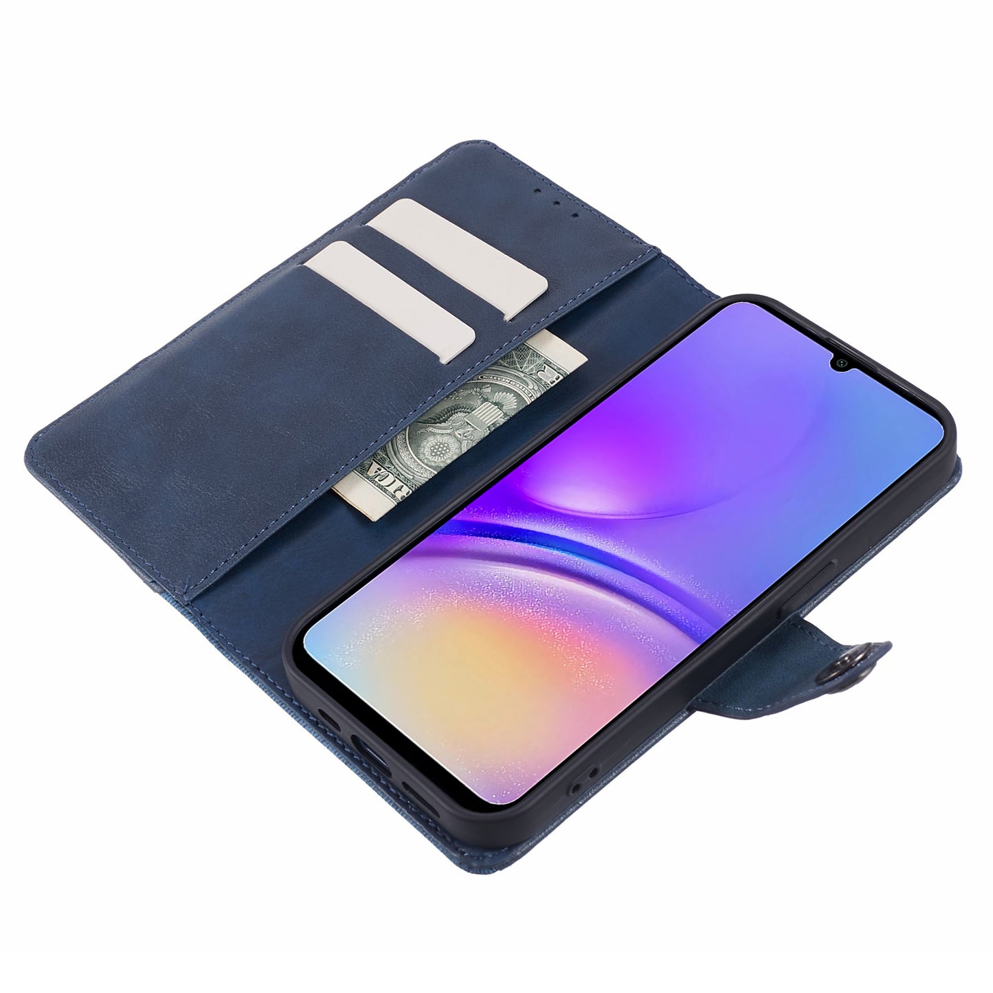 For Samsung Galaxy A16 5G / A16 4G Case Flip Stand View Leather Phone Cover Splicing Texture - Dark Blue