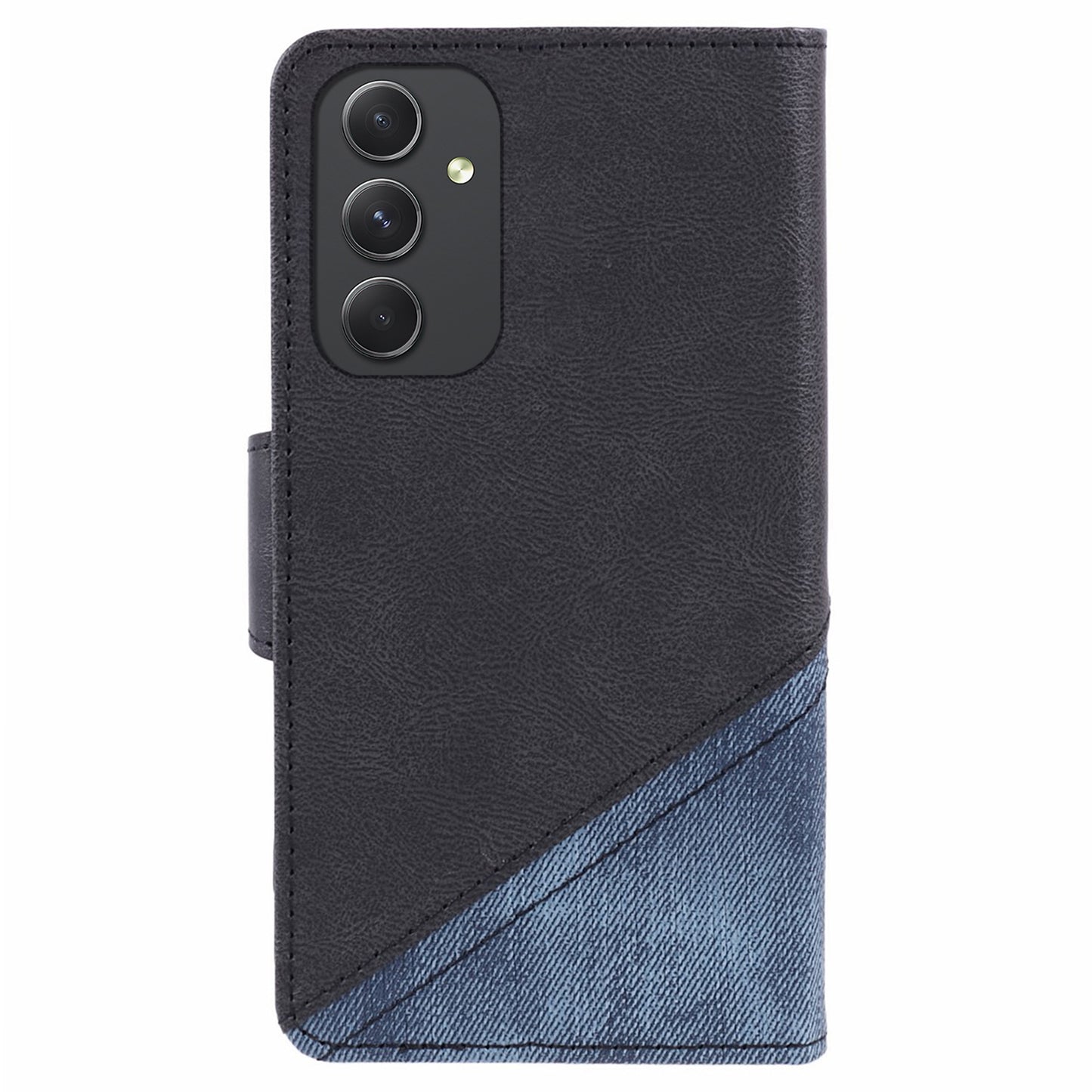 For Samsung Galaxy A16 5G / A16 4G Case Flip Stand View Leather Phone Cover Splicing Texture - Black