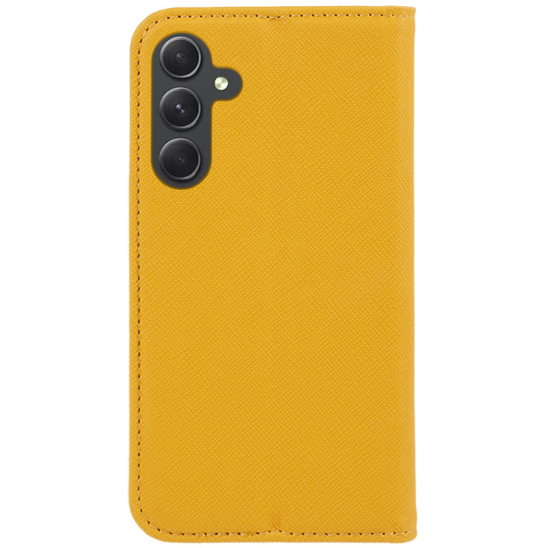 For Samsung Galaxy A16 5G / A16 4G Case PU Leather Cross Texture Phone Cover Strong Magnetic Suction - Yellow