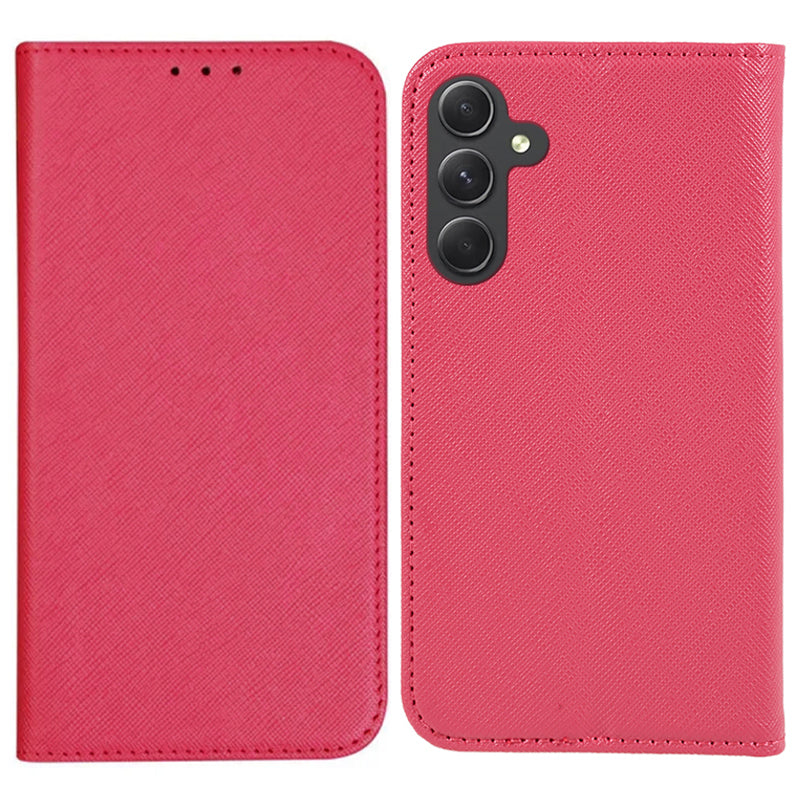 For Samsung Galaxy A16 5G / A16 4G Case PU Leather Cross Texture Phone Cover Strong Magnetic Suction - Pink