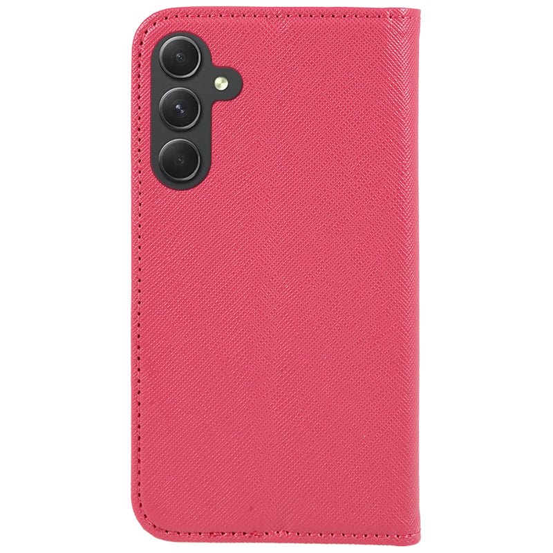 For Samsung Galaxy A16 5G / A16 4G Case PU Leather Cross Texture Phone Cover Strong Magnetic Suction - Pink