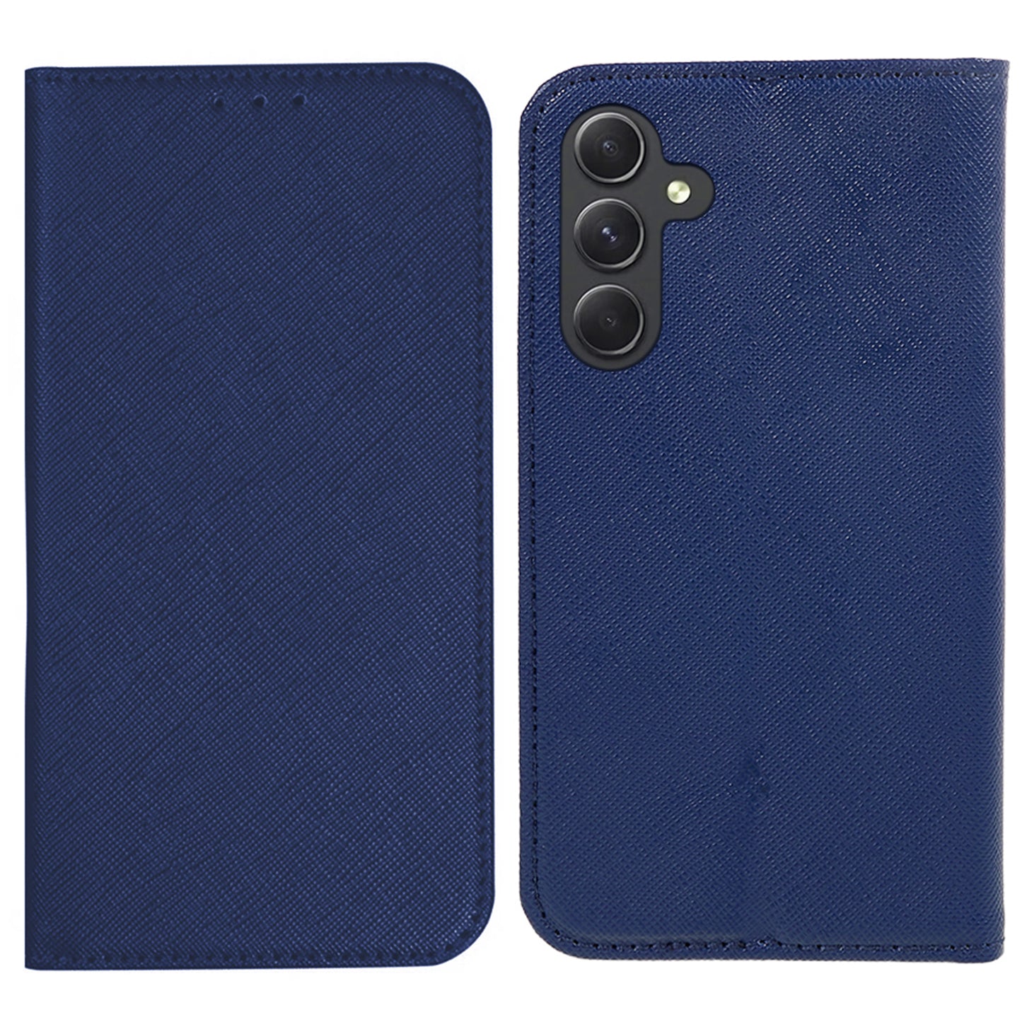For Samsung Galaxy A16 5G / A16 4G Case PU Leather Cross Texture Phone Cover Strong Magnetic Suction - Dark Blue