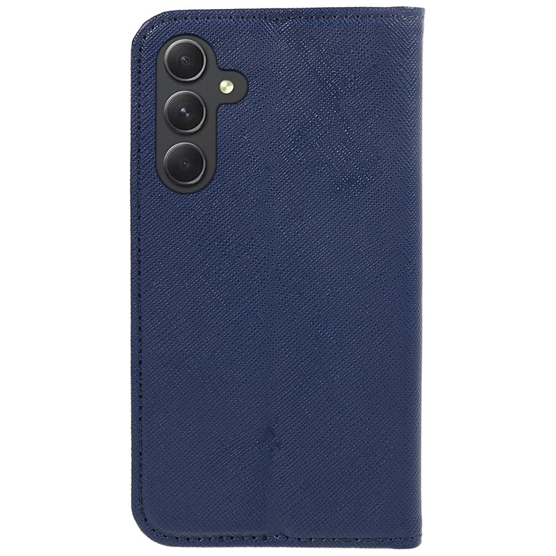 For Samsung Galaxy A16 5G / A16 4G Case PU Leather Cross Texture Phone Cover Strong Magnetic Suction - Dark Blue