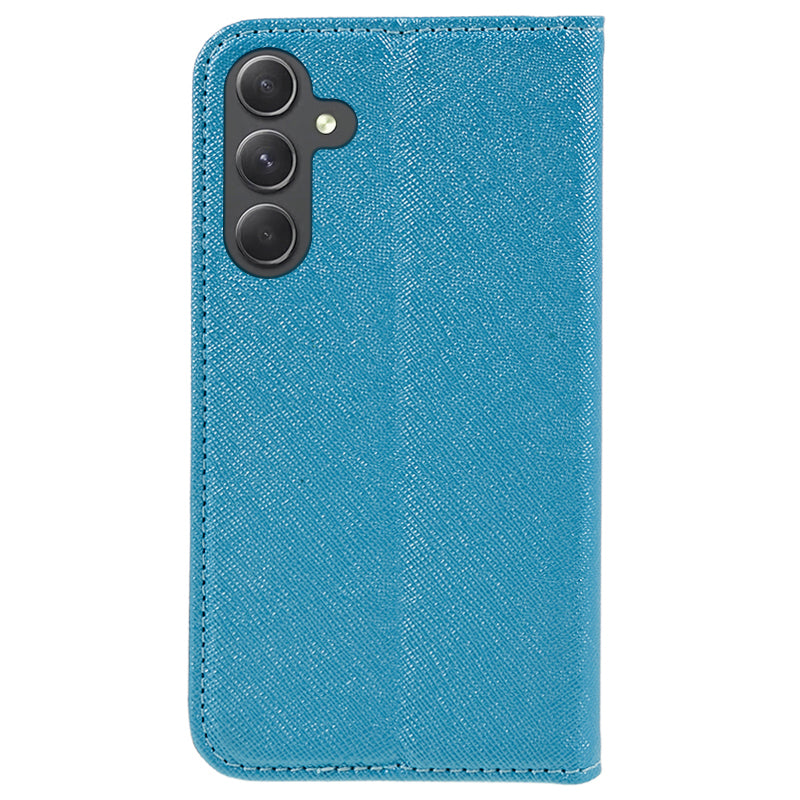 For Samsung Galaxy A16 5G / A16 4G Case PU Leather Cross Texture Phone Cover Strong Magnetic Suction - Sky Blue