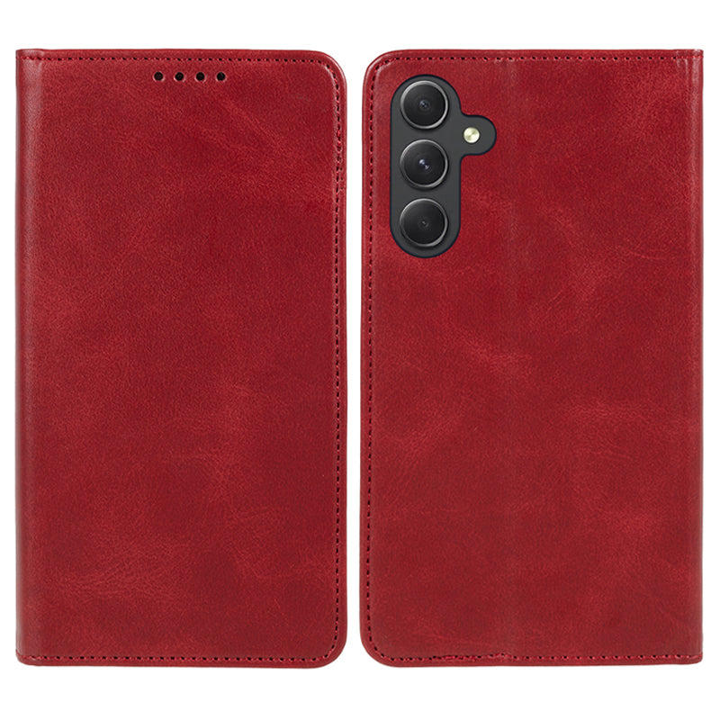 For Samsung Galaxy A16 5G / A16 4G Case Leather Flip Shockproof Calf Texture Phone Cover - Red