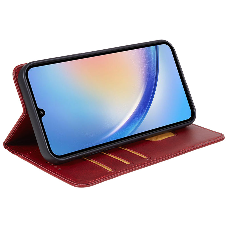 For Samsung Galaxy A16 5G / A16 4G Case Leather Flip Shockproof Calf Texture Phone Cover - Red