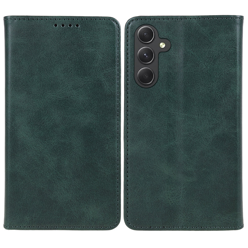 For Samsung Galaxy A16 5G / A16 4G Case Leather Flip Shockproof Calf Texture Phone Cover - Green