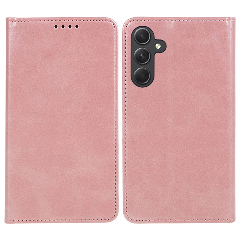 For Samsung Galaxy A16 5G / A16 4G Case Leather Flip Shockproof Calf Texture Phone Cover - Rose Gold
