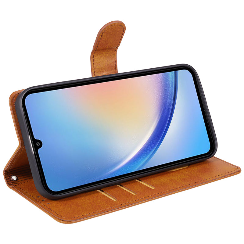 For Samsung Galaxy A16 5G / A16 4G Case PU Leather Stand Magnetic Closure Phone Cover Calf Texture - Khaki