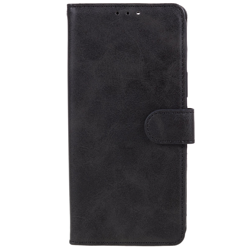 For Samsung Galaxy A16 5G / A16 4G Case PU Leather Stand Magnetic Closure Phone Cover Calf Texture - Black