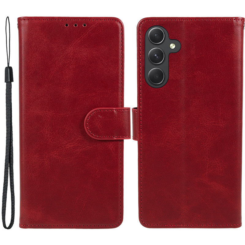 For Samsung Galaxy A16 5G / A16 4G Case PU Leather Stand Magnetic Closure Phone Cover Calf Texture - Red