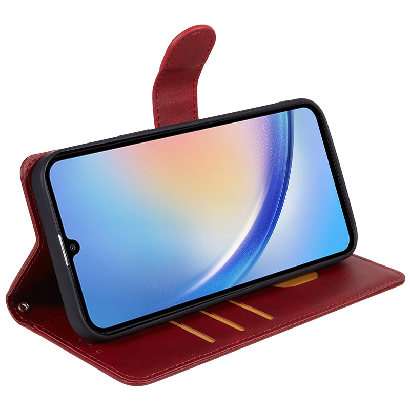 For Samsung Galaxy A16 5G / A16 4G Case PU Leather Stand Magnetic Closure Phone Cover Calf Texture - Red