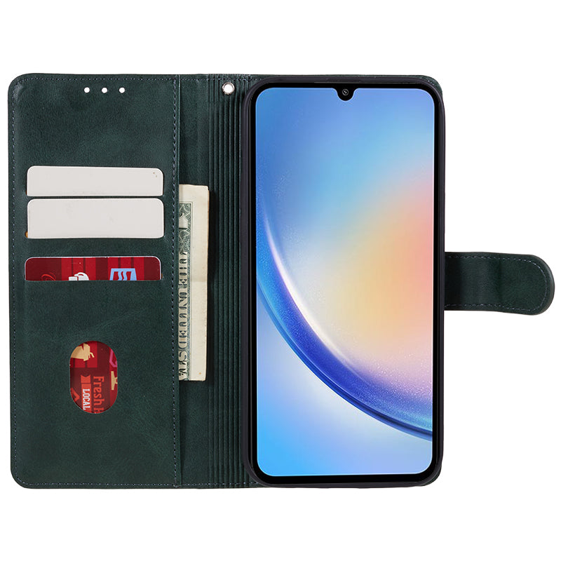 For Samsung Galaxy A16 5G / A16 4G Case PU Leather Stand Magnetic Closure Phone Cover Calf Texture - Midnight Green