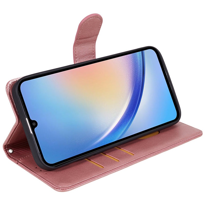 For Samsung Galaxy A16 5G / A16 4G Case PU Leather Stand Magnetic Closure Phone Cover Calf Texture - Rose Gold