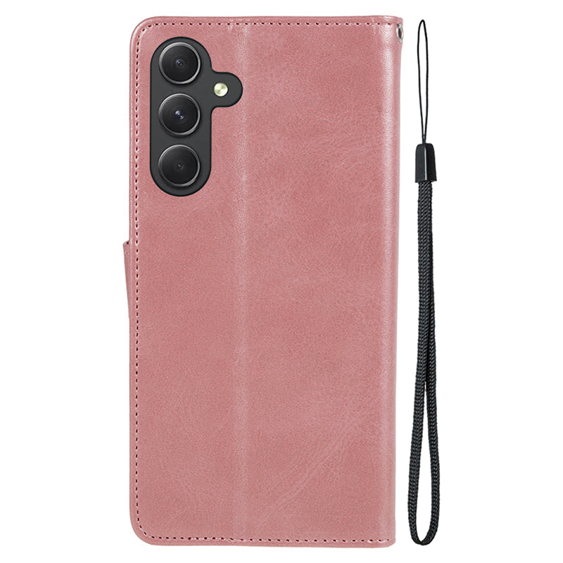 For Samsung Galaxy A16 5G / A16 4G Case PU Leather Stand Magnetic Closure Phone Cover Calf Texture - Rose Gold