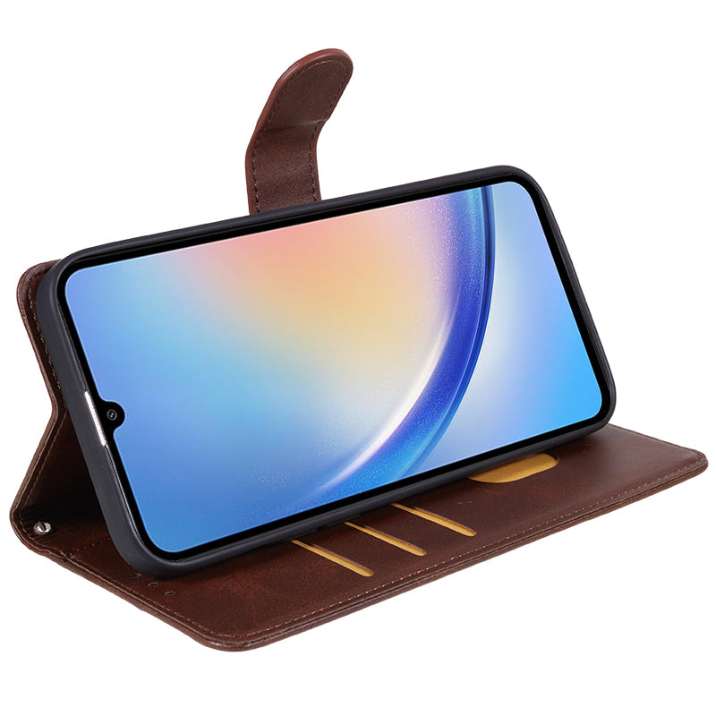 For Samsung Galaxy A16 5G / A16 4G Case PU Leather Stand Magnetic Closure Phone Cover Calf Texture - Brown