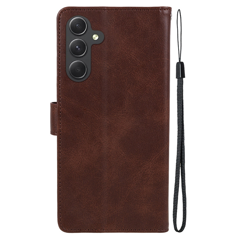 For Samsung Galaxy A16 5G / A16 4G Case PU Leather Stand Magnetic Closure Phone Cover Calf Texture - Brown