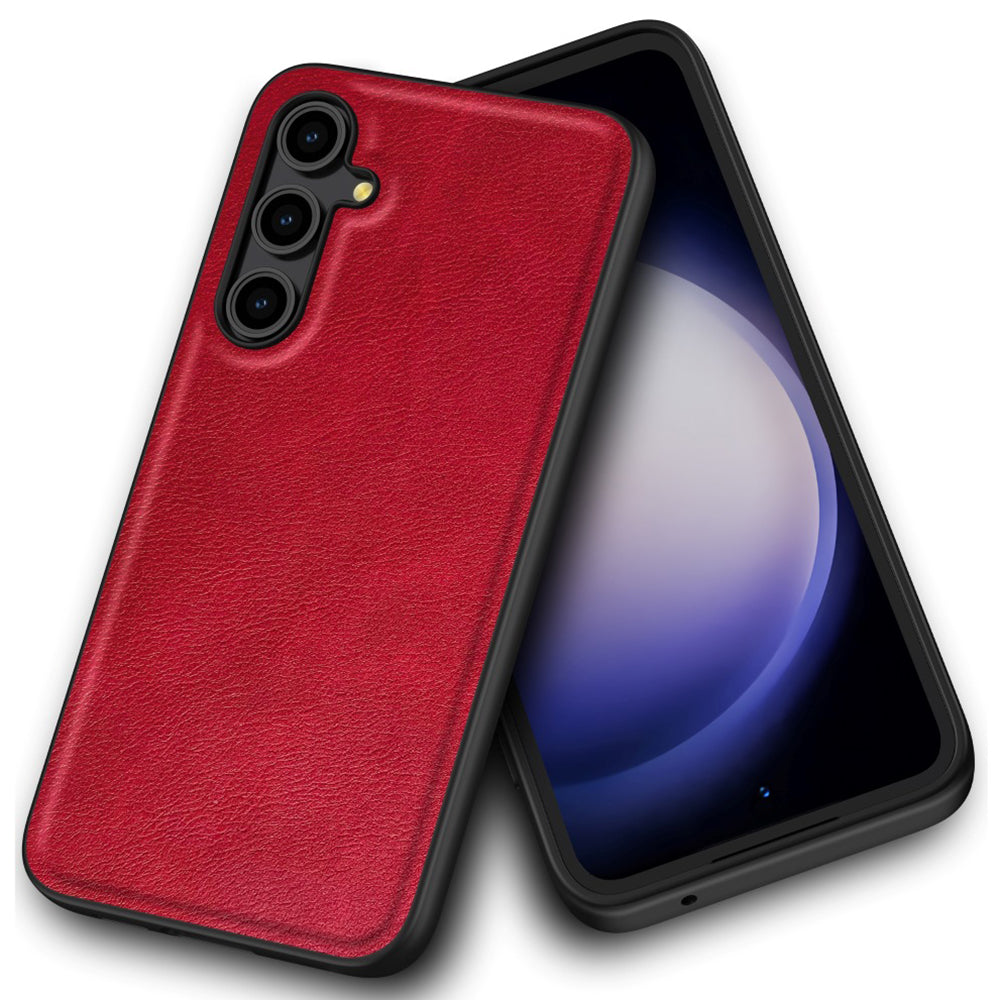 For Samsung Galaxy A16 5G / A16 4G Case Retro Leather Coated PC+TPU Anti-Shock Phone Cover - Red