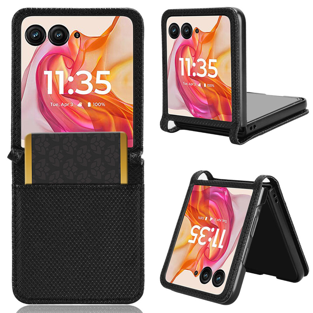 For Motorola Razr 50 Ultra 5G / Razr+ 2024 5G Case Card Holder PU Leather Phone Cover - Black