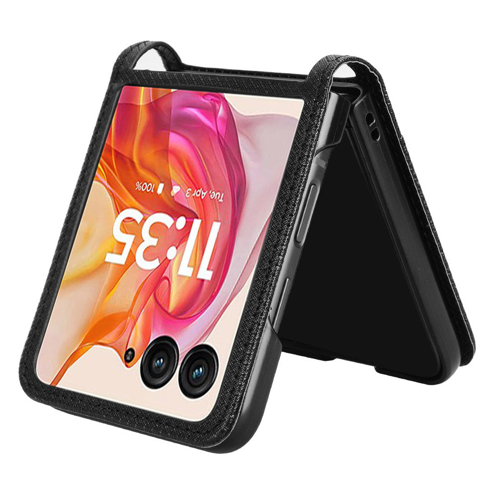 For Motorola Razr 50 Ultra 5G / Razr+ 2024 5G Case Card Holder PU Leather Phone Cover - Black