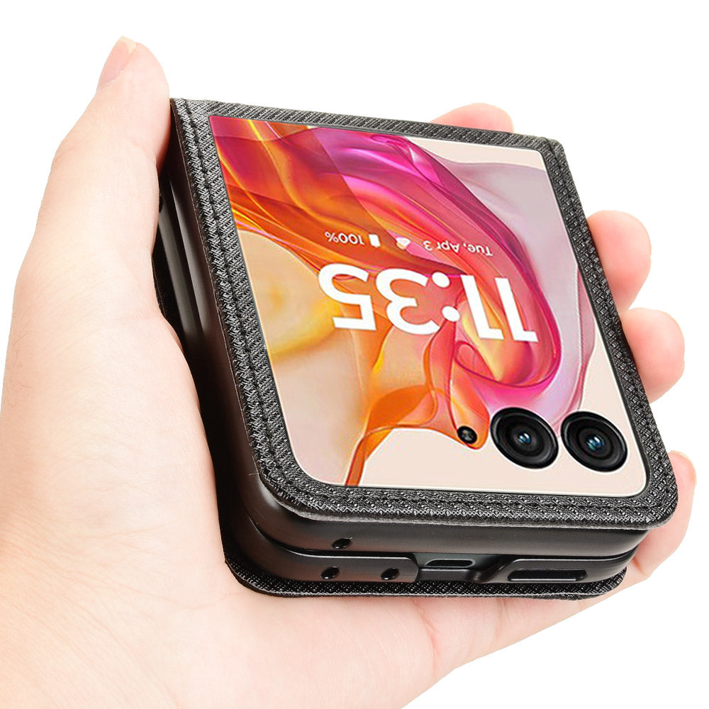 For Motorola Razr 50 Ultra 5G / Razr+ 2024 5G Case Card Holder PU Leather Phone Cover - Black